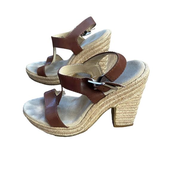 Michael Kors Wedges Block Heel Brown Leather 8.5 Chunky Heel Vacation Boho - Picture 2 of 9
